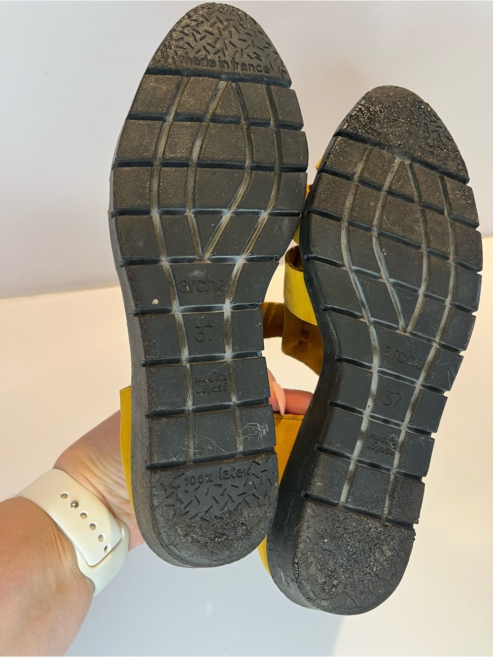 Arche France Yellow Nubuck Leather Sandals Women 37 US 6.5 Comfort Latex Sole - Picture 11 of 13